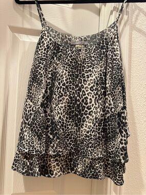 TART Satin Leopard Print Top in Gray and Cream SZ SML